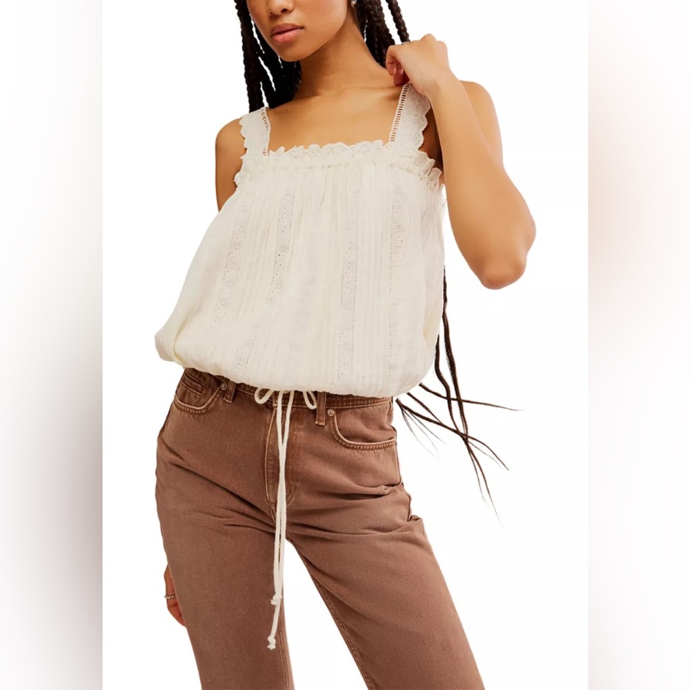 Free People Cream Lace-Trim because of you Drawstring Cami size Large